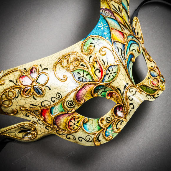 Krampus Black Horn Crackle Animal Devil Party Mask - White Gold - Picture 5 of 10